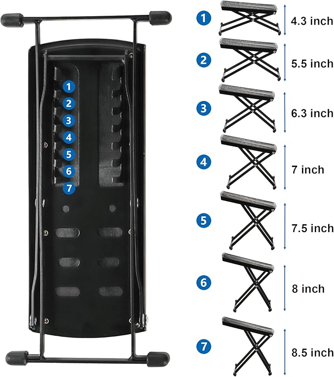 Elsjoy Set of 3 Guitar Foot Stool, 7 Position Folding Guitar Foot Rest with Adjustable Height, Metal Guitar Foot Pedal Stand for Guitar Player