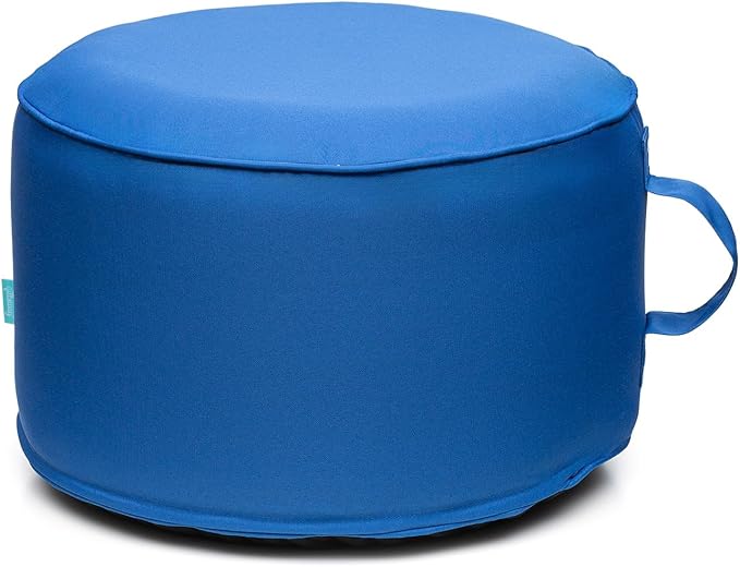 QILLOWAY Inflatable Outdoor Ottoman for Patio, Waterproof Round Pouf, Inflatable Foot Rest, Outdoor Footstool for Poolside, Garden，Camping,Marine Blue