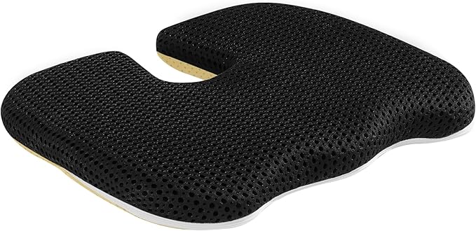 Gooo&Ma Air Fiber Seat Cushion for Office Chair, Breathable U-Shape Tailbone Relief Cushion for Desk Chair, Washable Ergonomic Chair Pad for Driving & Gaming, Cooling Mesh Back Support(Black)