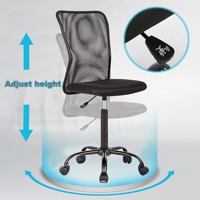 BestMassage Office Chair Cheap Desk Chair Mesh Computer Chair with Lumbar Support No Arms Swivel Rolling Executive Chair for Back Pain,Black 1 Pack