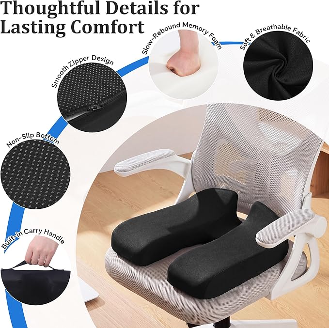 BALAPET Prostate Relief Cushion, V-Shaped Memory Foam Seat Cushion for Tailbone Pain & Coccyx Relief, Ergonomic Hemorrhoid Cushion for Office Chair, Car & Home, Donut Pillow Alternative