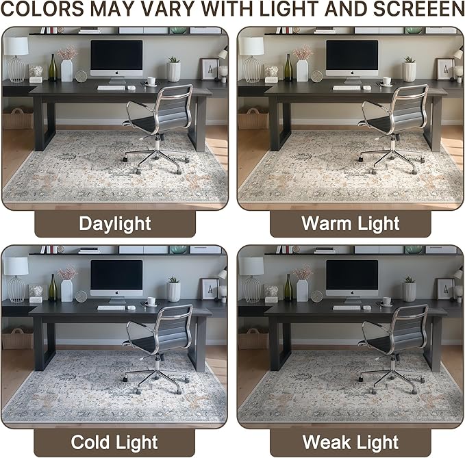 30"x48" Office Chair Mat for Hardwood Tile Floor, Under Desk Carpet Protector for Rolling Computer Chair Mat, Machine Washable Area Rug, Anti-Slip 1/5" Thick Low Pile Thin Vinyl Floor Mat, Taupe