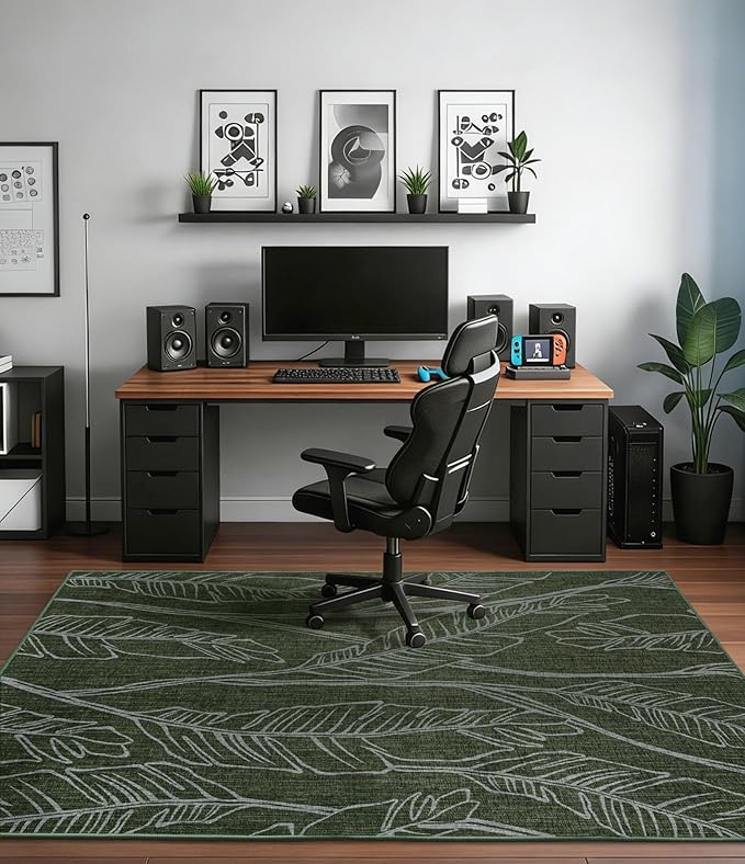 chakme Office Chair Mat for Hardwood Floor, 72"x48" Easy Glide Computer Desk Mat Protector for Rolling Chair Under Desk Rug Nonslip Backing, Machine Wash, (Dark Green Leaf)