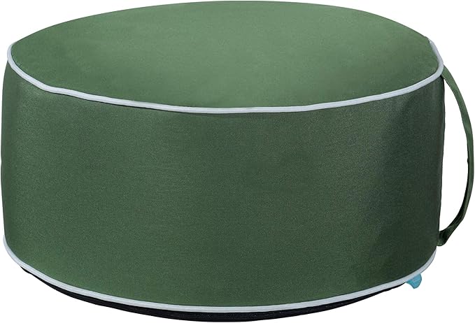 QILLOWAY Inflatable Outdoor Ottoman for Patio, Waterproof Round Pouf, Inflatable Foot Rest, Outdoor Footstool for Poolside, Garden，Camping,Dark Green