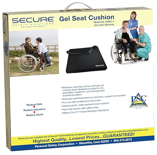 Secure Safety Solutions Wheelchair Gel Cushion with Safety Attachment Strap, 18x16x3 Inch - Gel & Foam Orthopedic Chair Pad - Decubitus Ulcer & Sciatica Pain Pressure Relief & Comfort for Seniors