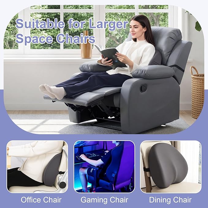 HOMBYS Ergonomic Lumbar Support Pillow for Recliner, Memory Foam Back Support for Recliner Chairs with Silky Cooling Cover, Washable & Orthopedic Design for Lower Back Pain Relief (Grey)
