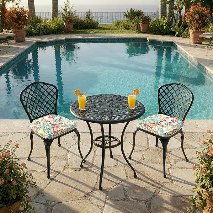 DYTXIII Set of 2 Outdoor Chair Cushions with Ties,Water Repellent Patio Chair Pads 17"x 16" for Outdoor Furniture,Round Corner Seat Cushions for Garden Yard Kitchen Pretty Paisley