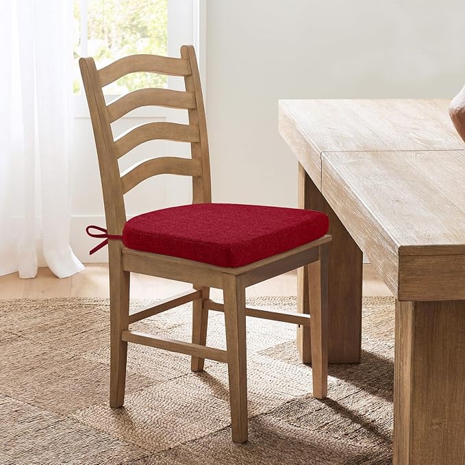 Chair Cushions for Dining Chairs, Non Slip Chair Pads with Ties and Washable Covers, Memory Foam Kitchen Chair Cushions Set of 6, 16"X16"X2.5", Red