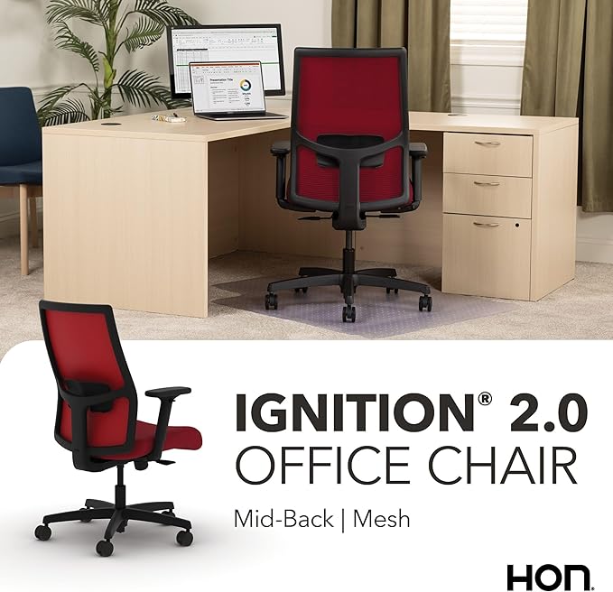 HON Ignition 2.0 Mid Back Task Chair, Spectrum Mesh, Standard Synchro-Tilt Control, Office Chair with Lumbar Support, Height and Width Adjustable Arms, Black Frame, Bullseye