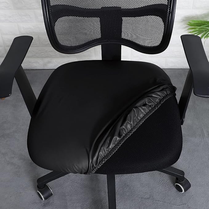 FORCHEER Office Chair seat Covers Leather Stretch Waterproof PU Computer Chair Seat Cushion Slipcovers-Black