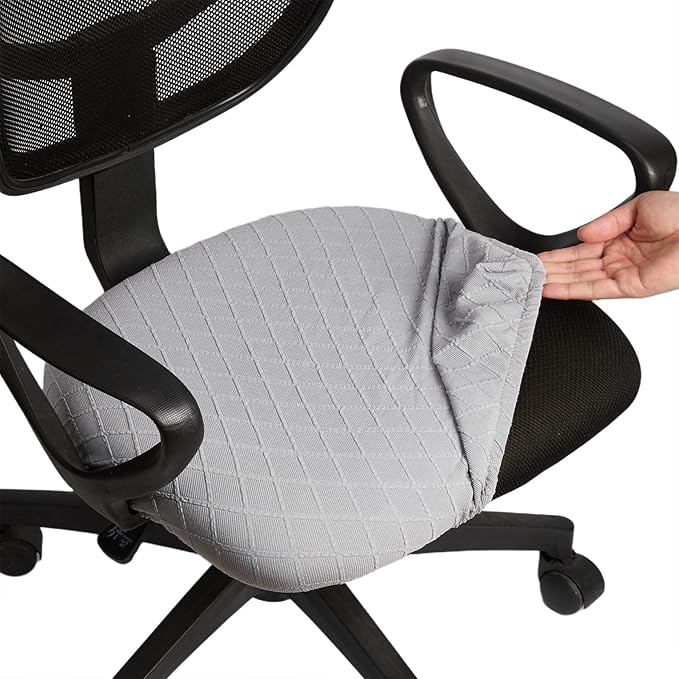 Melaluxe Stretch Jacquard Office Chair Cover, Removable Washable Desk Chair Cover Rotating Chair Seat Slipcover, Silver