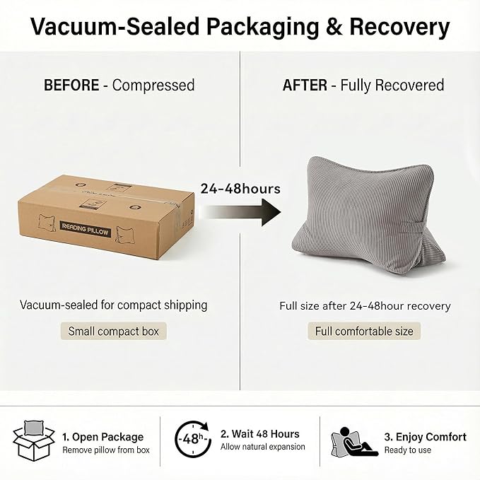 Pat. Pend. Corduroy Back Pillow for Sitting, Lumbar Support Cushion for Sofa, Office Chair & Bed Sitting, Reading & Watching TV, Ergonomic Triangle Backrest Pillow, Light Gray