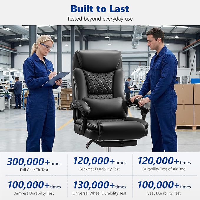 Big and Tall Office Chair 400lbs - Wide Memory Foam Seat with Spring Pack, Reclining Executive Desk Chair with Footrest, Ergonomic Heavy Duty High Back Computer Chair, Black