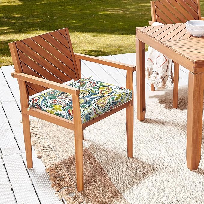 LVTXIII Outdoor Chair Cushions, Water Repellent Patio Furniture Cushions Outdoor Square Chair Pads with Ties for Dining Chairs and Garden Furniture Decoration, 18.5"x16"x2" Set of 4, Paradise Paisley