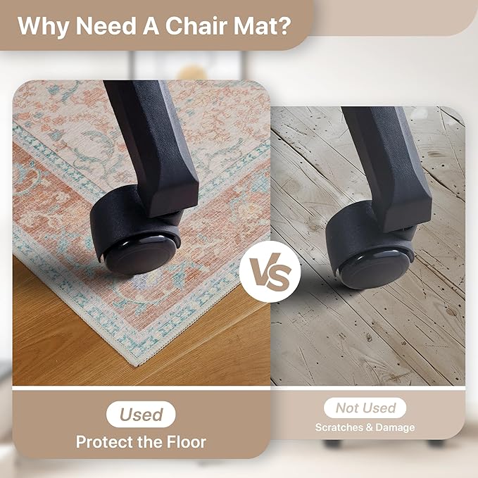 36"x48" Office Chair Mat for Hardwood Tile Floor, Under Desk Carpet Protector for Rolling Computer Chair Mat, Machine Washable Area Rug, Anti-Slip 1/5" Thick Low Pile Thin Vinyl Floor Mat, Pink