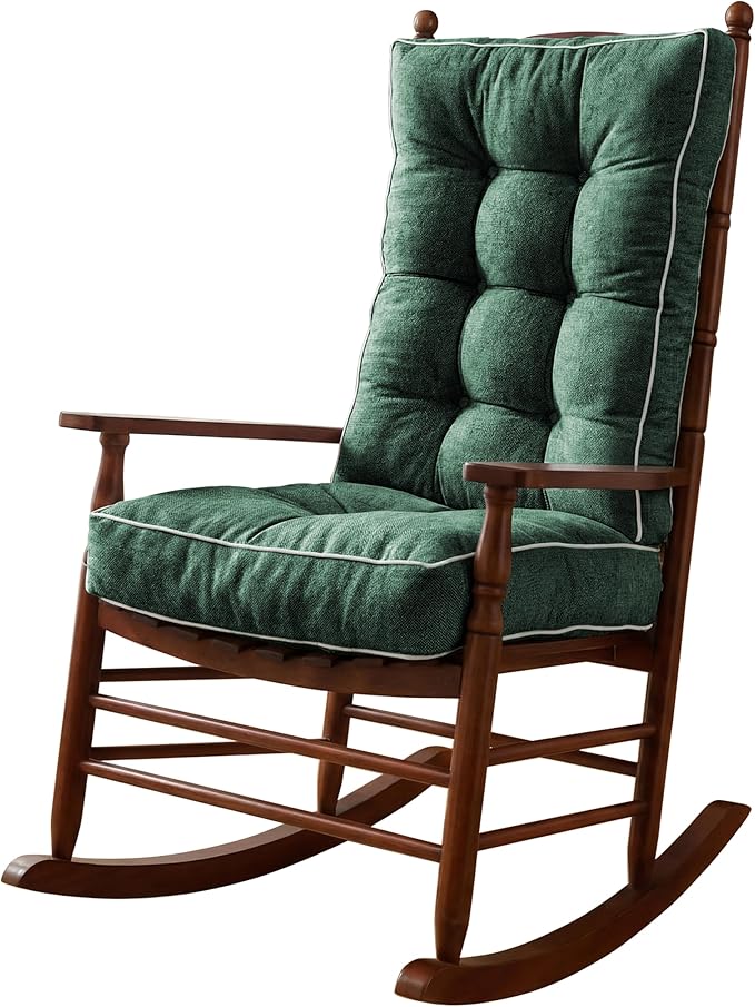 Rocking Chair Cushions Indoor, 5-inch Thicken Seat Cushion with Memory Foam Non-Slip Tufted Chair Pads Set of Seat & Back Cushion for Outdoor Rocker Living Room, Dark Green, 28x18x5/18x18x5