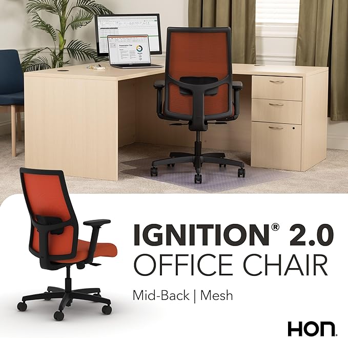 HON Ignition 2.0 Mid Back Task Chair, Spectrum Mesh, Standard Synchro-Tilt Control, Office Chair with Lumbar Support, Height and Width Adjustable Arms, Black Frame, Salamander
