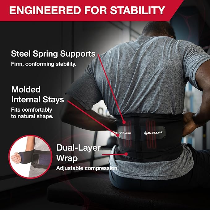 MUELLER Sports Medicine Lumbar Back Brace with Removable Pad, Ideal for Upper and Lower Back Pain, Relief & Support for Men and Women, Strains, Sciatica, Scoliosis