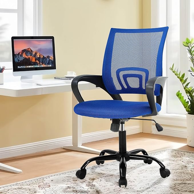 Computer Desk Chair,Work Chairs for Home Office,Ergonomic Office Chair with Lumbar Support,Mesh Office Chair with Arm and Wide Comfortable Seat,Adjustable Rolling Office Chair,Blue