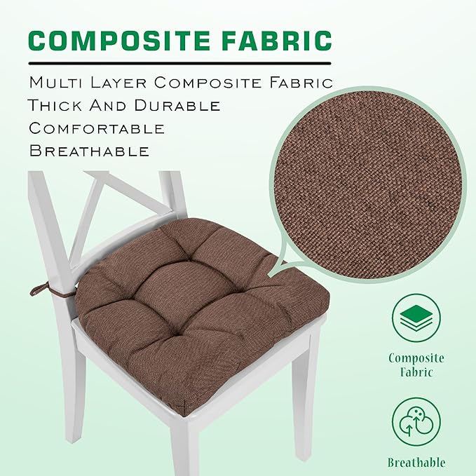 SQUARE MOON Chair Cushions for Dining Chairs, 3 Inch Thick Comfortable Kitchen Chair Pads, Dining Room Seat Cushions with Ties, Machine Washable, 17" x 16" x 3", 4/Pack, Black Coffee