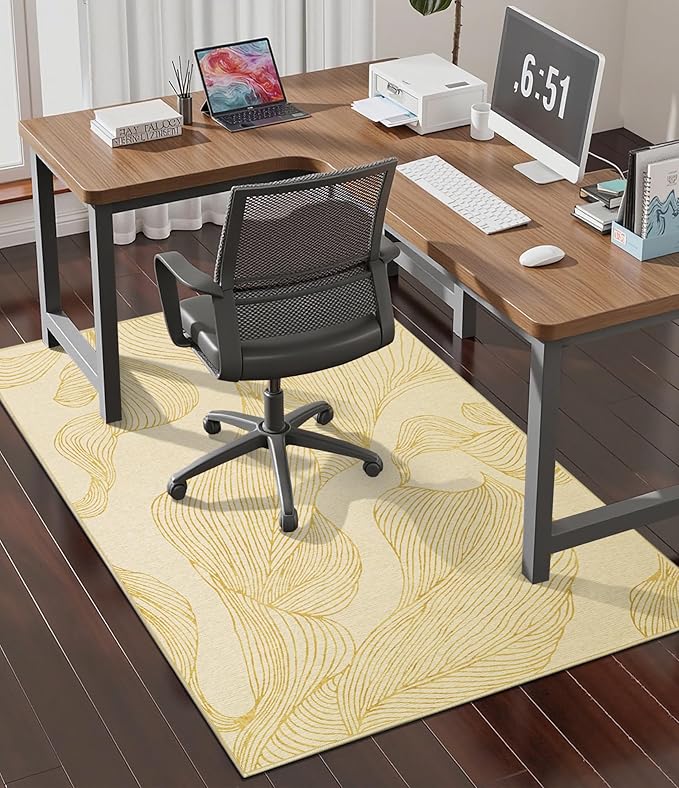 chakme Office Chair Mat for Hardwood Floor, 48"x36" Easy Glide Computer Desk Mat Protector for Rolling Chair Under Desk Rug Nonslip Backing, Machine Wash, (Golden Leaf)