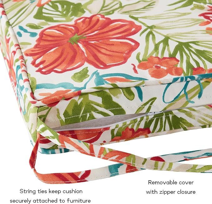 Outdoor 18 inch Square Patio Dining Chair Pads – Comfortable Fiber-Filled Seat Cushions with Ties, Reversible Polyester Fabric - Breeze Floral, Set of 4