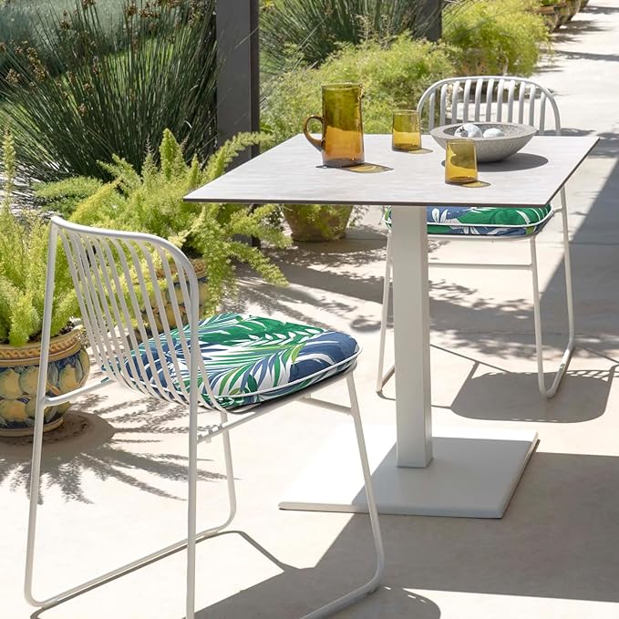 DYTXIII Set of 2 Outdoor Chair Cushions with Ties,Water Repellent Patio Chair Pads 17"x 16" for Outdoor Furniture,Round Corner Seat Cushions for Garden Yard Kitchen Islamorada Blue Green