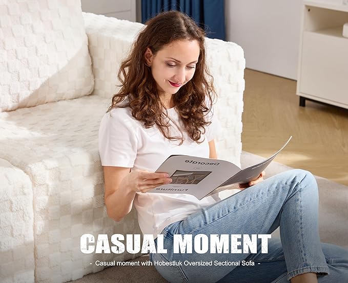 Modular Sectional Sofa 2 Seater Loveseat Modular Couch with Deep Seat Memory Foam Cloud Chair with Pillows Oversized Sectional Sofa for Living Room Bedroom (Plush White, Loveseat)