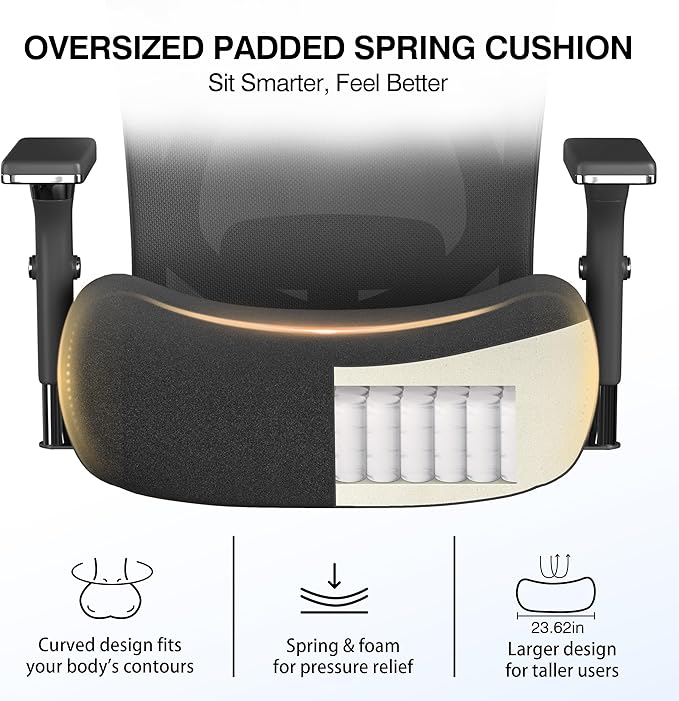 750lbs Big and Tall Office Chair with Wide Thick Seat Cushion,Ergonomic Mesh Office Chairs for Heavy People,Computer Desk Chair with 4D Armrests,Adjustable Lumbar Support for Long Hours Daliy Work