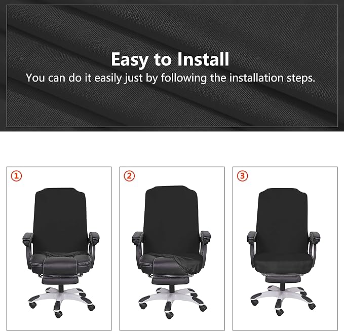 SARAFLORA Office Chair Cover- Large, Black- Removable Computer Cover for with Zipper Universal Rotating Desk High Back Seat Washable Protector Pets