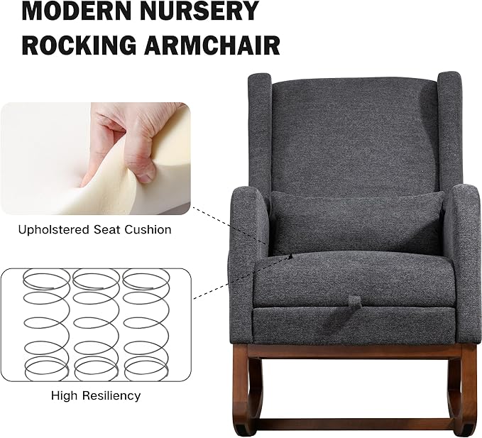 Chifee & Vingol Rocking Chair Nursery with Foot Rest & Pillow,Polyester,Dack Grey