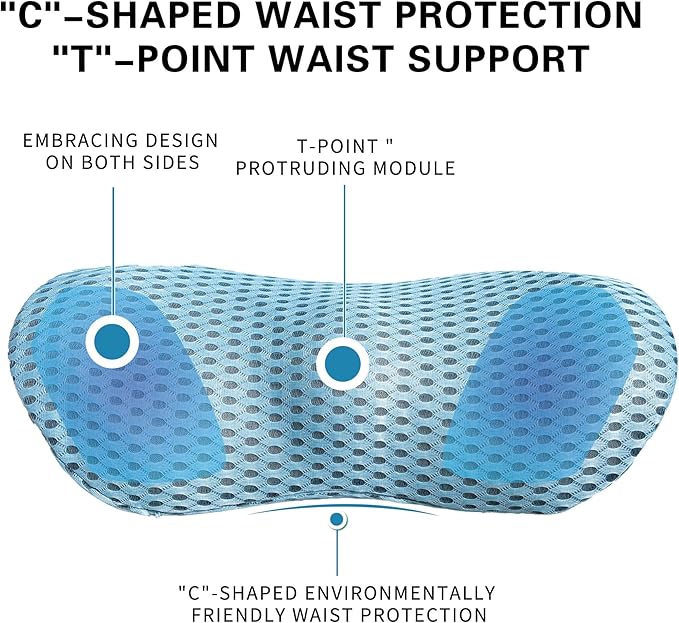 Ergonomic Memory Foam Lumbar Pillow–Back Support Cushion for Sleeping,Office Chairs,Beds,and Cars–Removable & Breathable Cover (Blue)