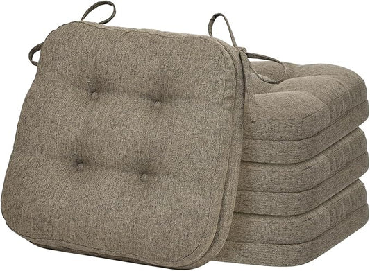 baibu Set of 4 Dining Chair Cushions, Dual-Layer Patent Design Memory Foam Kitchen Chair Cushions, Non-Slip Seat Pads with Ties, 16.5 x 16.5 x 3.5in, 4 Pack, Brown