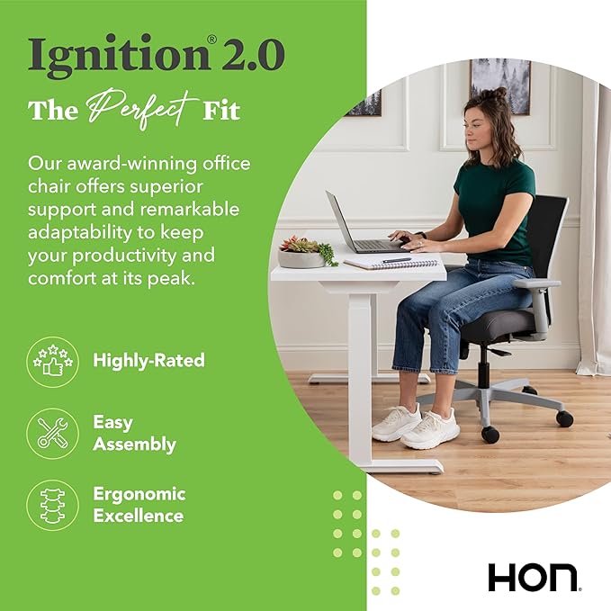HON Ignition 2.0 Low Back Task Chair, Spectrum Mesh, Standard Synchro-Tilt Control, Office Chair with Lumbar Support, Height and Width Adjustable Arms, Titanium Frame, Onyx