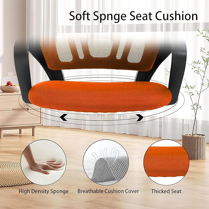 Professional Office Chair with Lumbar Support - Breathable Mesh Back, Adjustable Height, Heavy-Duty 250lbs Weight Limit, Metal Base, Orange