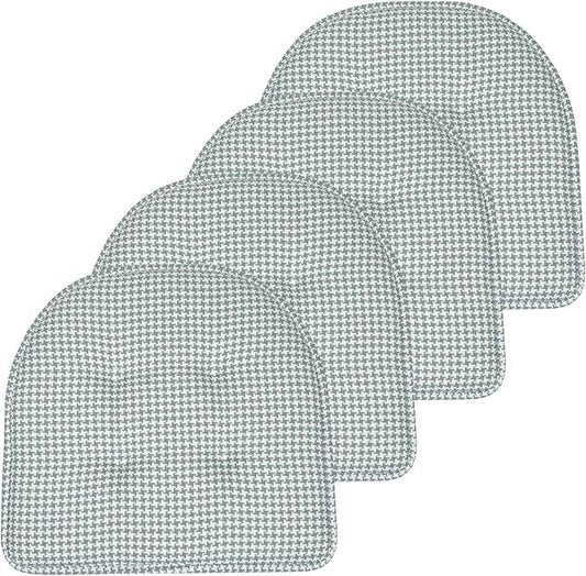 Sweet Home Collection Chair Cushion Memory Foam Pads Tufted Slip Non Skid Rubber Back U-Shaped 16.5" x 15.5" Seat Cover, 4 Count (Pack of 1), Houndsooth Pistachio