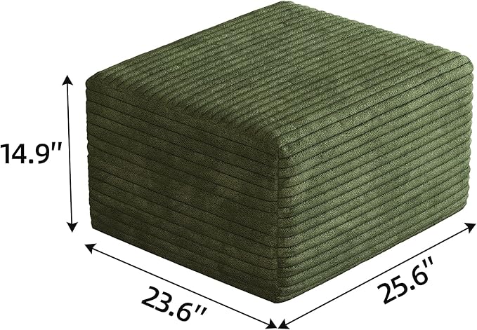 25.6" Corduroy Ottoman for Couch,Plush Memory Foam Couches Ottomans,Upholstered Boneless Couches Footrest for Living Room - Compressed Sofa in a Box No Assembly Require,Green