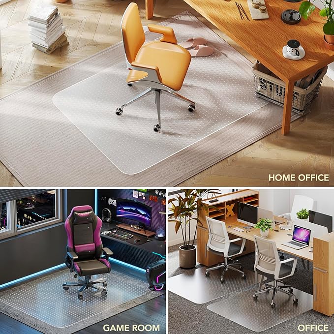 Office Chair Mat for Low Pile Carpet with Lip, 45" x 53" Clear Plastic Floor Protector, Heavy Duty Desk Chair Mat for Rolling Chairs, Smooth Glide Computer Mat for Home Office