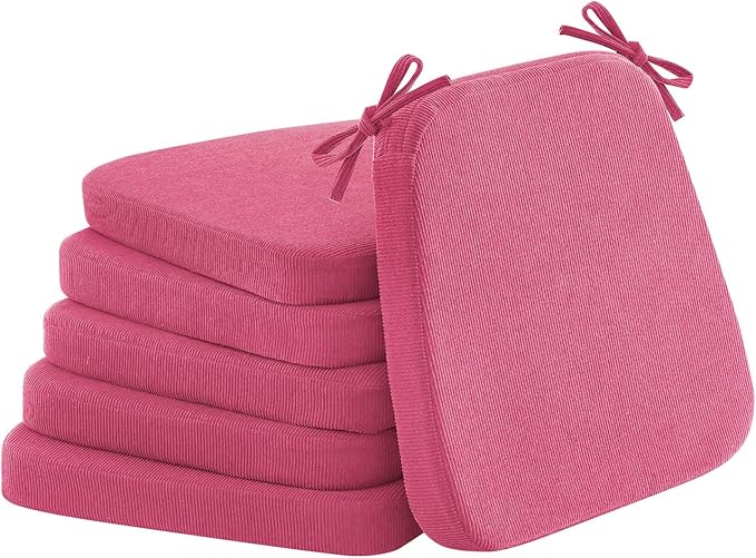 2'' Thick High-Density Foam Indoor Chair Cushions | Dining Chair Pads with Ties, Removable Washable Cover, Kitchen Chair Cushions 17"x16",Rose Red 6 Pack