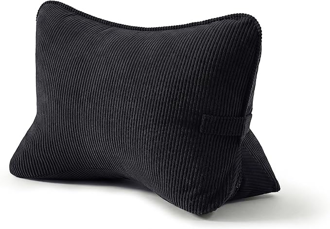Pat. Pend. Corduroy Lumbar Support Back Pillow for Sitting, Back Cushion for Sofa or Bed Sitting, Gaming, Reading & Watching TV, Ergonomic Triangle Backrest Pillow, Lamp Black