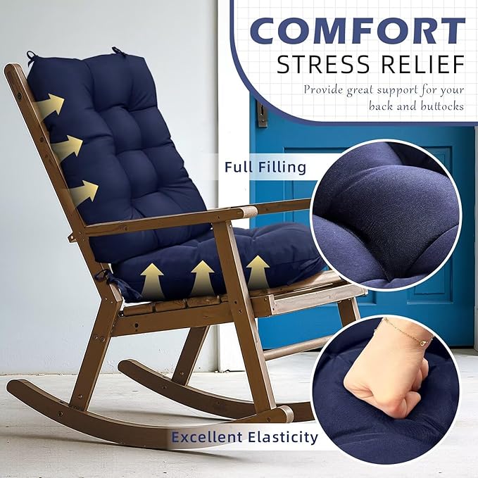 Set of 1 Indoor Outdoor Burgundy Chair Cushion Waterproof High Back Rocking Chair Cushions Soft Patio Chair Pad for Lounger Recliner