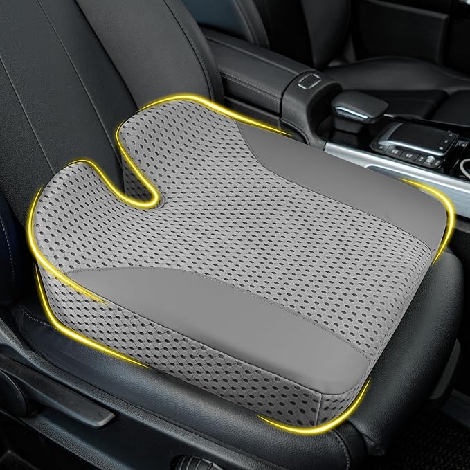 Lofty Aim Car Seat Cushion: Ergonomic Memory Foam Cushion for Driving and Long Drives, for Sciatica and Back Pain, Seat Pillow for Car, Truck, Office Chair, Home, Wheelchair - Gray