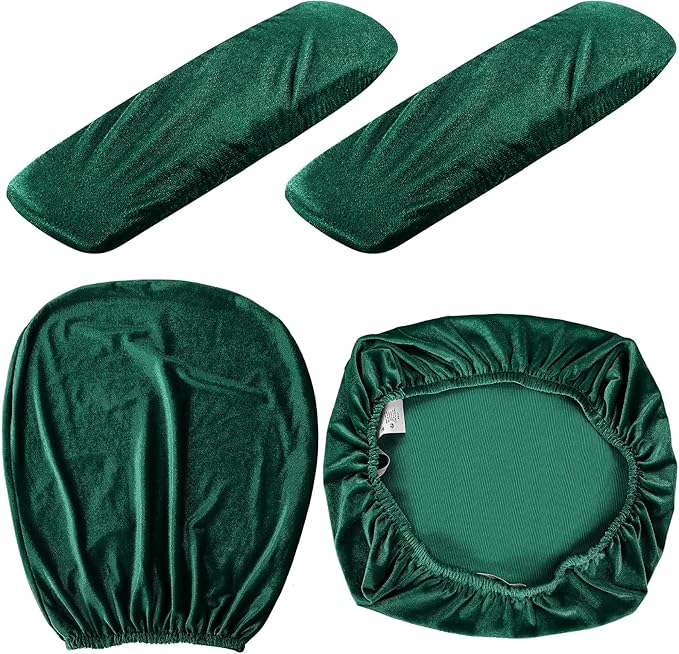 Tallew 4 Pcs Office Chair Covers Set Computer Universal Protective Stretchable Chair Seat Covers Desk Armrest Slipcovers Pads Office Cushion Backrest for Rotating(Dark Green)