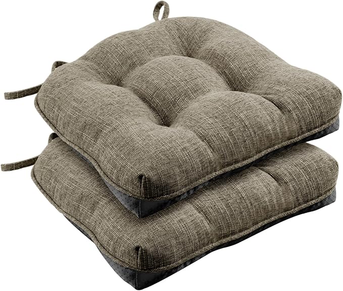 Wellsin Chair Cushions for Dining Chairs, Non-Slip Kitchen Chair Pads with Ties, Tufted Shredded Foam Kitchen Chair Cushions Set of 2, 15.5" X 15.5", Khaki
