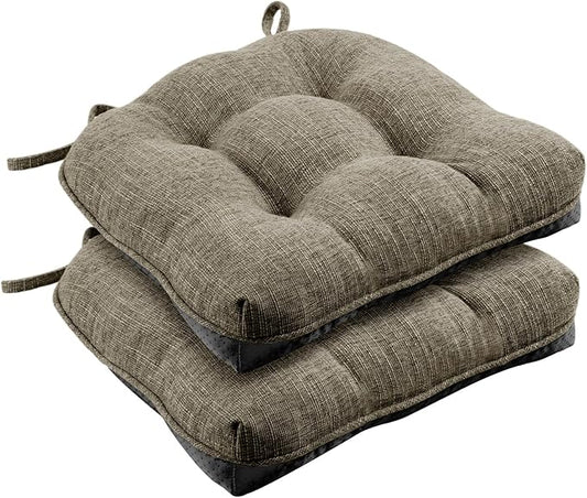Wellsin Chair Cushions for Dining Chairs, Non-Slip Kitchen Chair Pads with Ties, Tufted Shredded Foam Kitchen Chair Cushions Set of 2, 15.5" X 15.5", Khaki