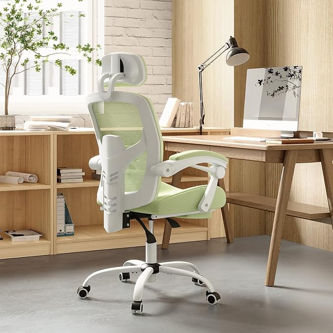 DUMOS Office Desk Computer Chair with Footrest, Ergonomic Mesh Swivel Gaming Chair with Rolling Wheels, Comfortable Headrest, Lumbar Support, Comfy for Home, Office, Task, Student, Elegant Green
