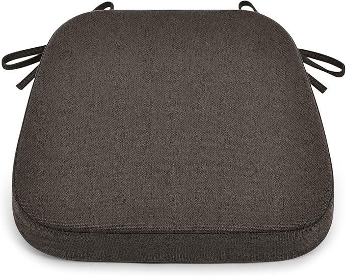 Shinnwa Seat Cushion for Dining Chairs, Patented Design Memory Foam Dining Chair Pad with Ties and Washable Cover, 17" x 16" x 2", Dark Brown