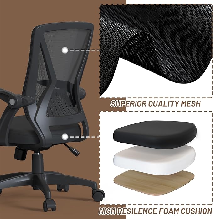 Mesh Ergonomic Office Computer Desk Chair Height Adjustable with Flip Up Armrest and Lumbar Support for Home