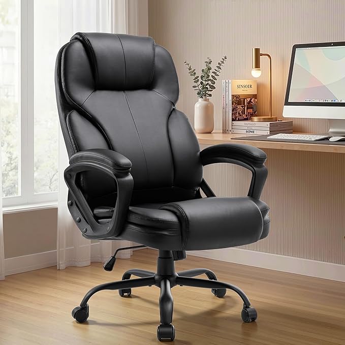 Ergonomic Office Chair with High Back, Comfy Desk Chair, Adjustable Executive Office Chair for Home Office, Big and Tall Computer Chair Heavy Duty, Set of 4, Faux Leather Black