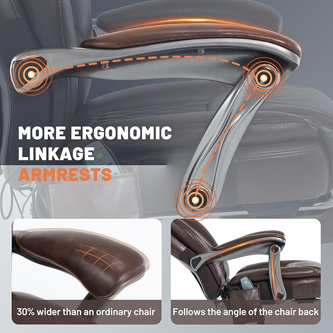 Massage Office Chair with Heat & Foot Rest, 6 Points Vibration, Ergonomic Executive Reclining Desk Chair, PU Leather Padded Seat for Home Office Comfort
